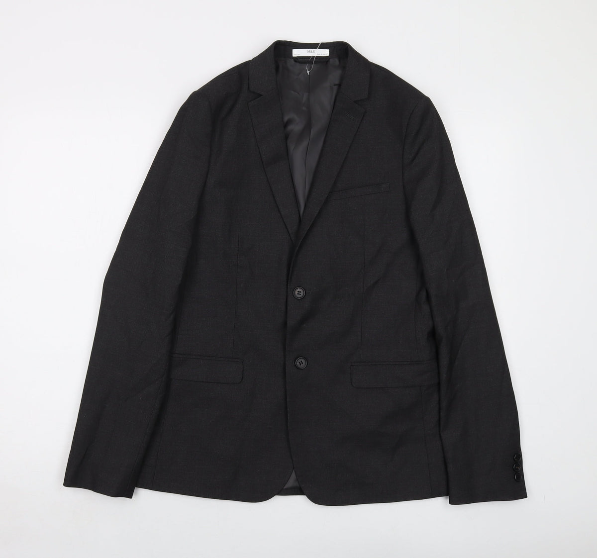 Additional front view of Marks & Spencer boys’ grey jacket, size 14-15, years button