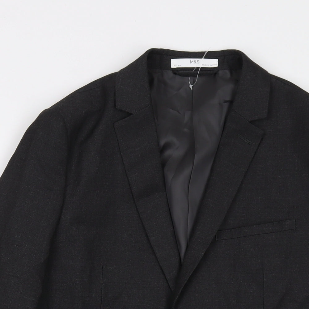 Close-up detail of Marks & Spencer boys’ grey jacket, size 14-15, years button