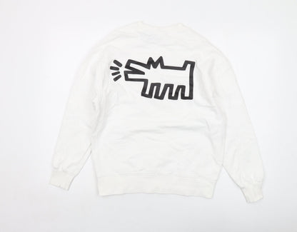 Keith Haring Girls White Cotton Pullover Sweatshirt Size 11-12 Years Pullover