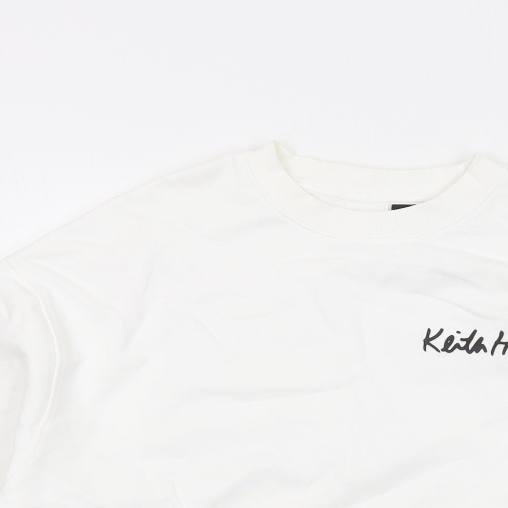 Keith Haring Girls White Cotton Pullover Sweatshirt Size 11-12 Years Pullover