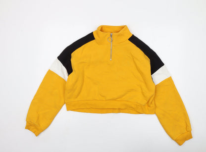 H&M Womens Yellow Cotton Pullover Sweatshirt Size M Zip