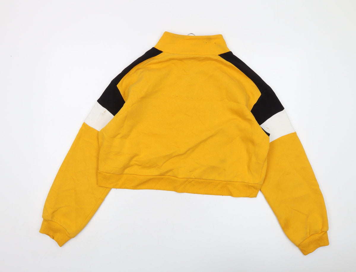 H&M Womens Yellow Cotton Pullover Sweatshirt Size M Zip