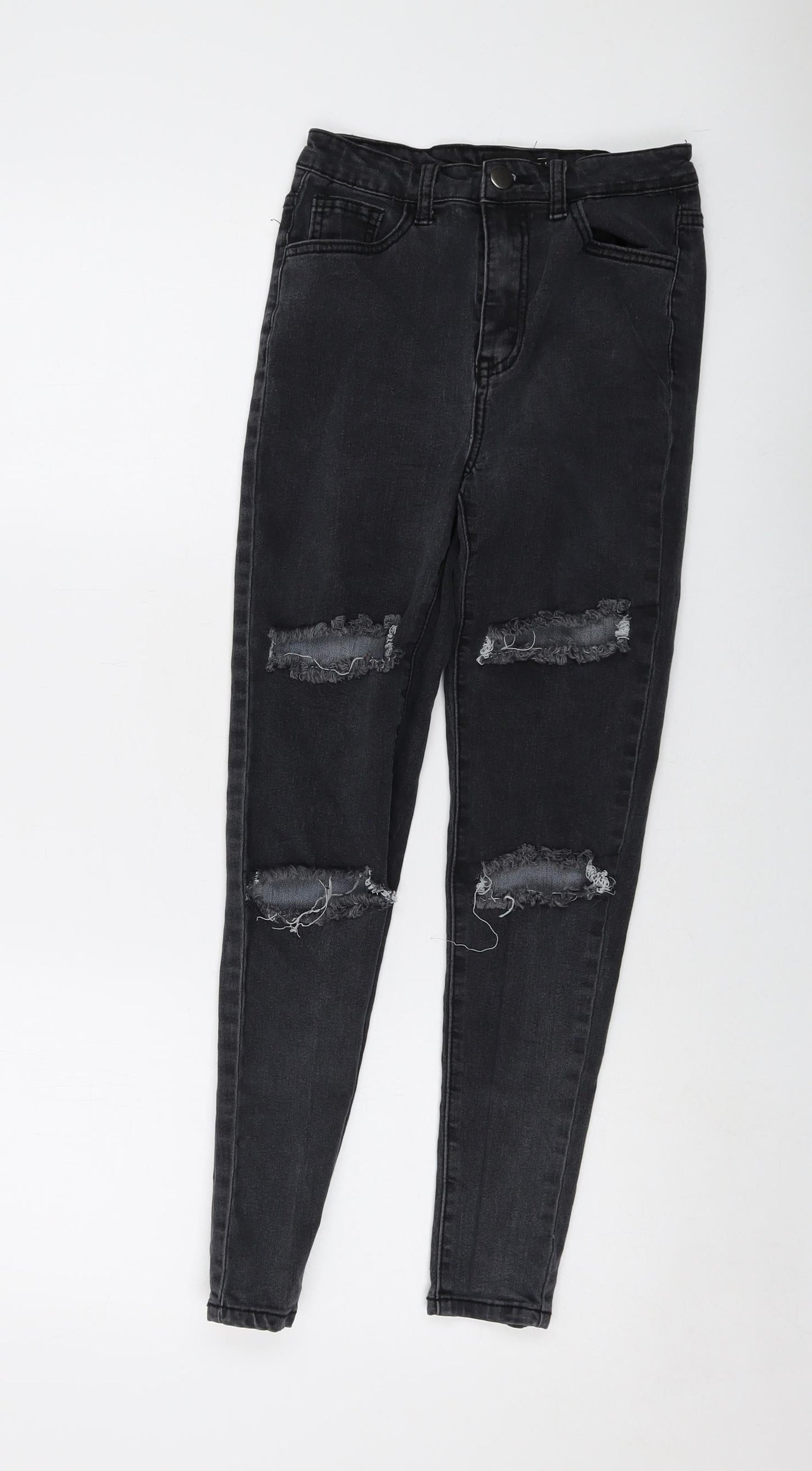 PRETTYLITTLETHING Womens Grey Cotton Skinny Jeans Size 8 L25 in Regular Button