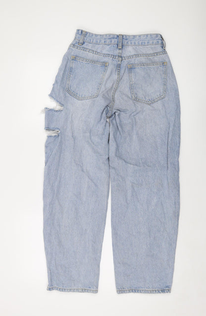 PRETTYLITTLETHING Womens Blue Cotton Mom Jeans Size 6 L27 in Regular Button