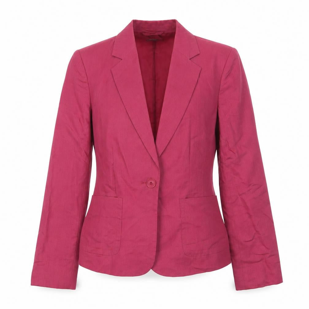 Front view of mex women’s pink jacket blazer, size UK 10, button