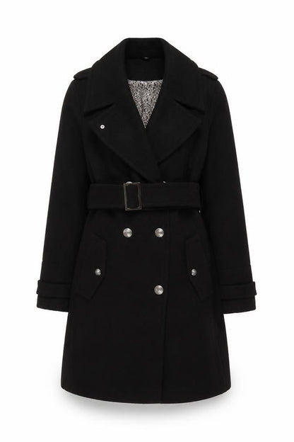 Marks & Spencer Womens Black Overcoat Coat Size 12 Button - Belted