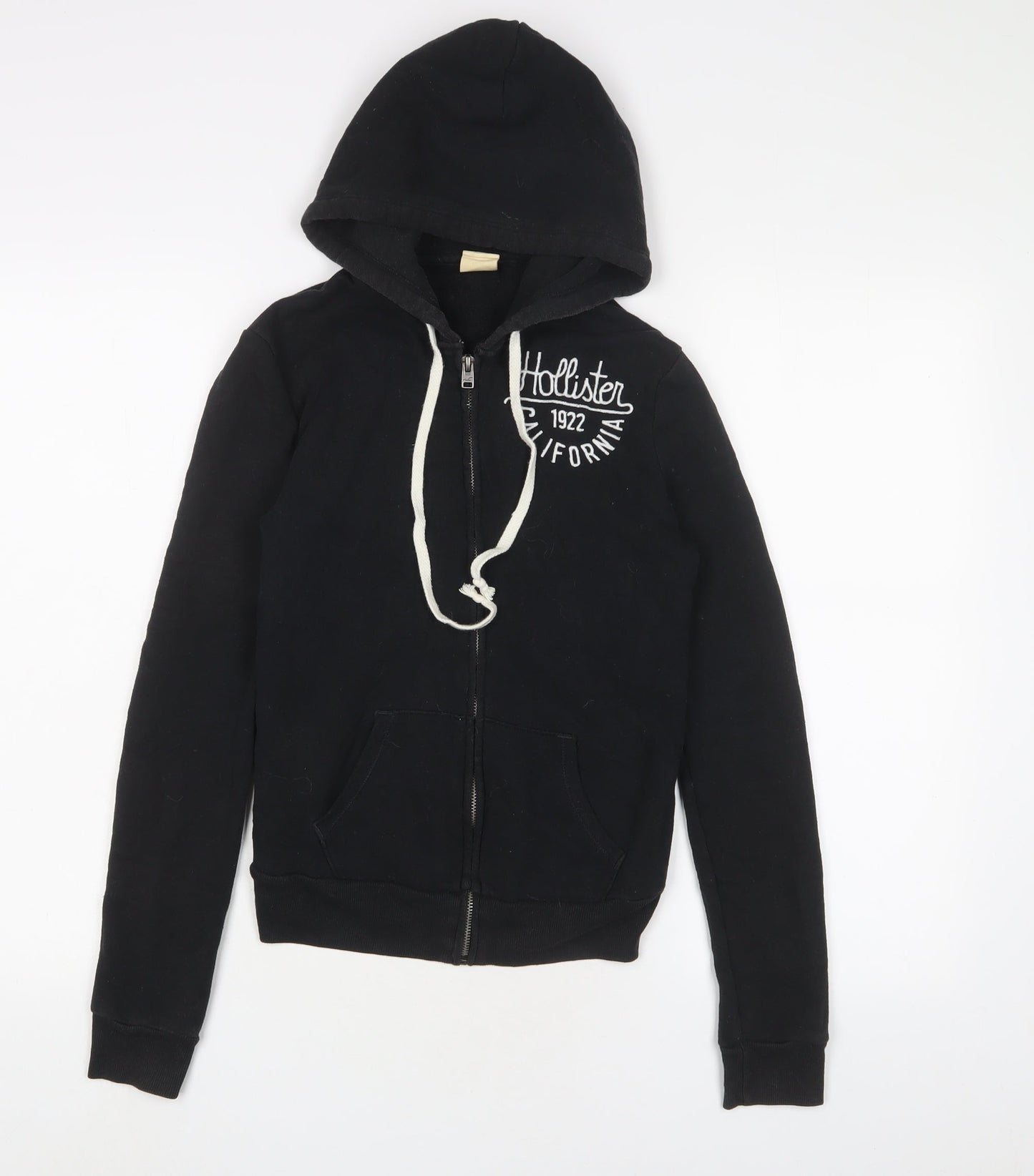 Hollister Womens Black Cotton Full Zip Hoodie Size XS Zip - Logo, Embroidered