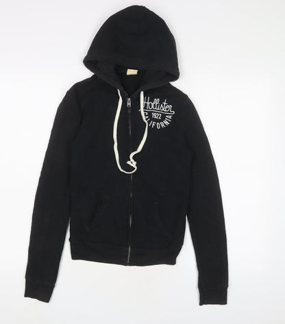 Hollister Womens Black Cotton Full Zip Hoodie Size XS Zip - Logo, Embroidered