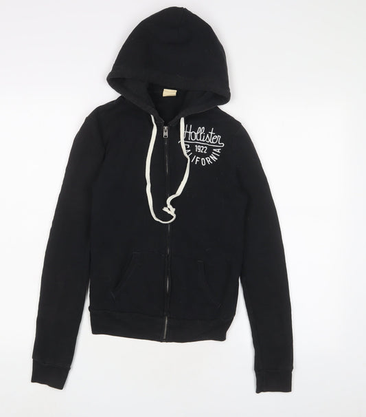 Hollister Womens Black Cotton Full Zip Hoodie Size XS Zip - Logo, Embroidered