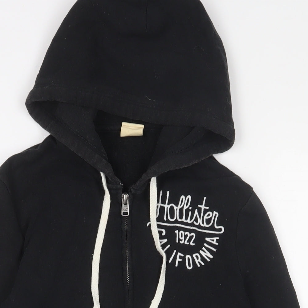Hollister Womens Black Cotton Full Zip Hoodie Size XS Zip - Logo, Embroidered