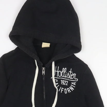 Hollister Womens Black Cotton Full Zip Hoodie Size XS Zip - Logo, Embroidered