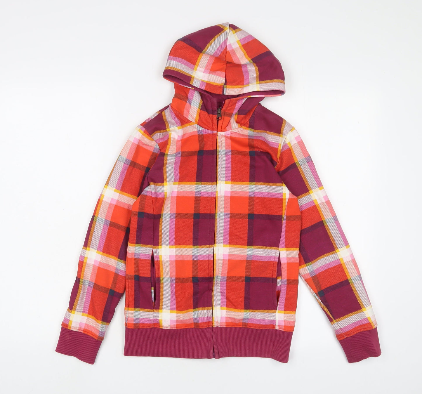 Yigga Girls Multicoloured Plaid Cotton Full Zip Hoodie Size 11-12 Years Pullover