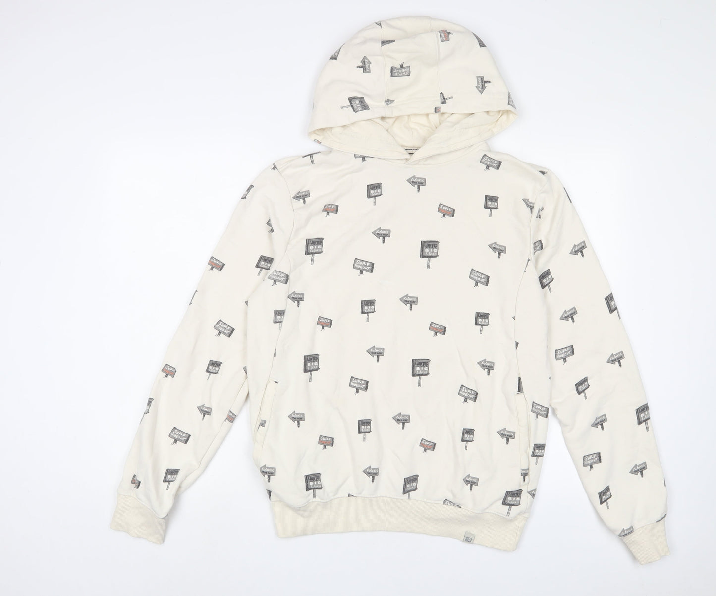 Mens UK Size M Blend Beige Pullover Hoodie