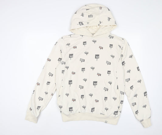 Mens UK Size M Blend Beige Pullover Hoodie