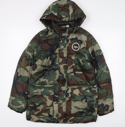 Hype Boys Green Camouflage Quilted Coat Size 13 Years Zip