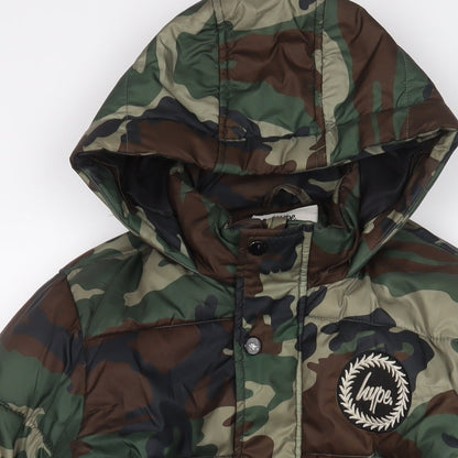 Hype Boys Green Camouflage Quilted Coat Size 13 Years Zip