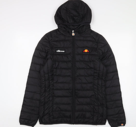 ellesse Womens Black Puffer Jacket Jacket Size 10 Zip - Logo, Embroidered