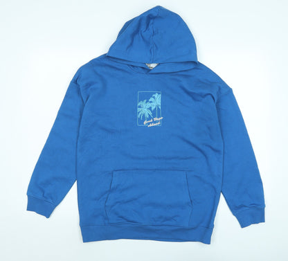 Marks and Spencer Boys Blue Polyester Pullover Hoodie Size 13-14 Years - Logo - Good days ahead