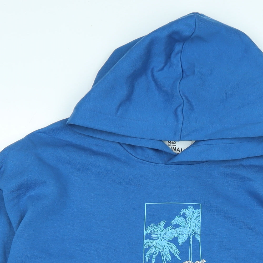 Marks and Spencer Boys Blue Polyester Pullover Hoodie Size 13-14 Years - Logo - Good days ahead