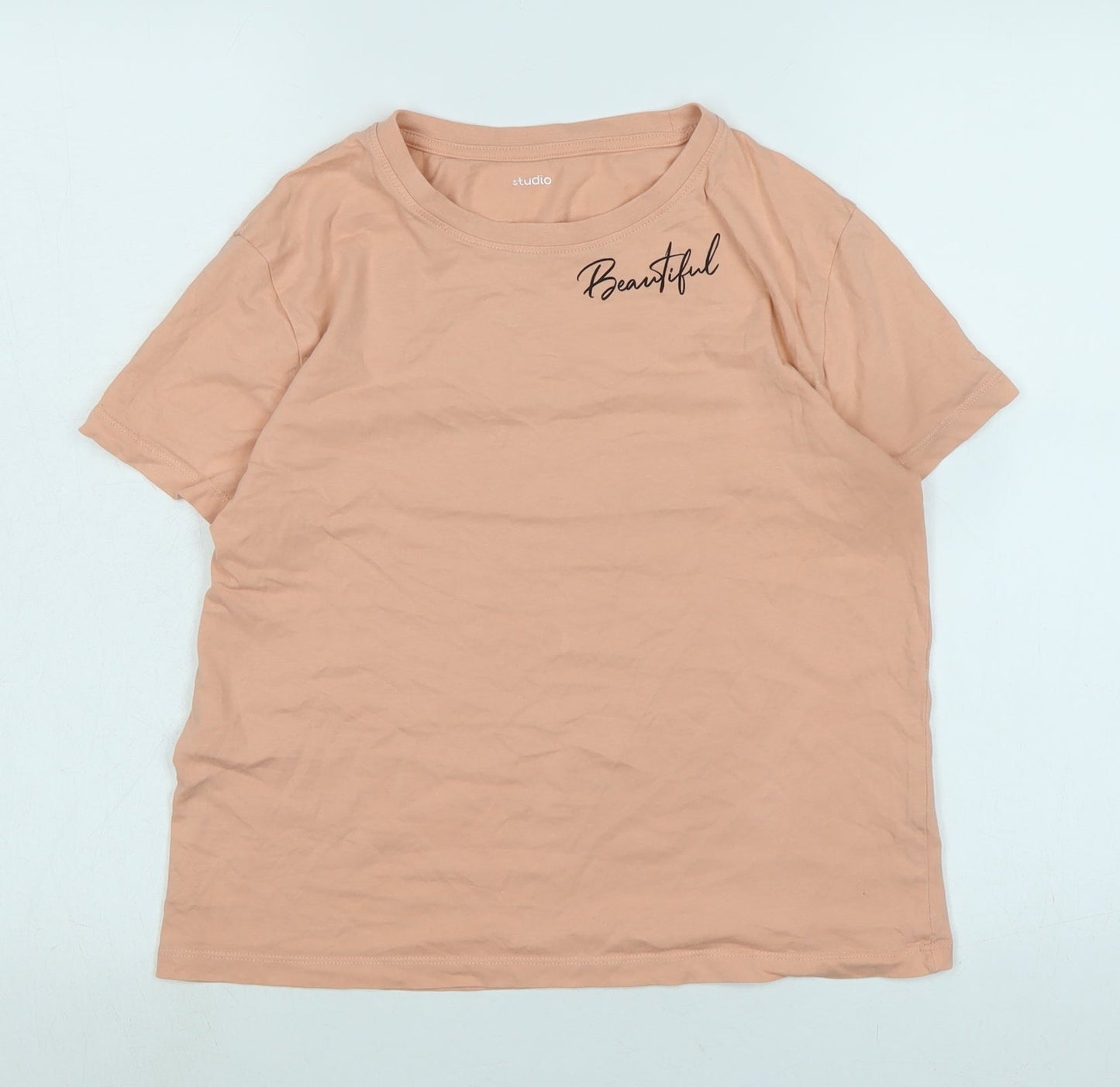 beautiful Girls Orange Cotton Basic T-Shirt Size 14-15 Years Crew Neck - Logo -Beautiful