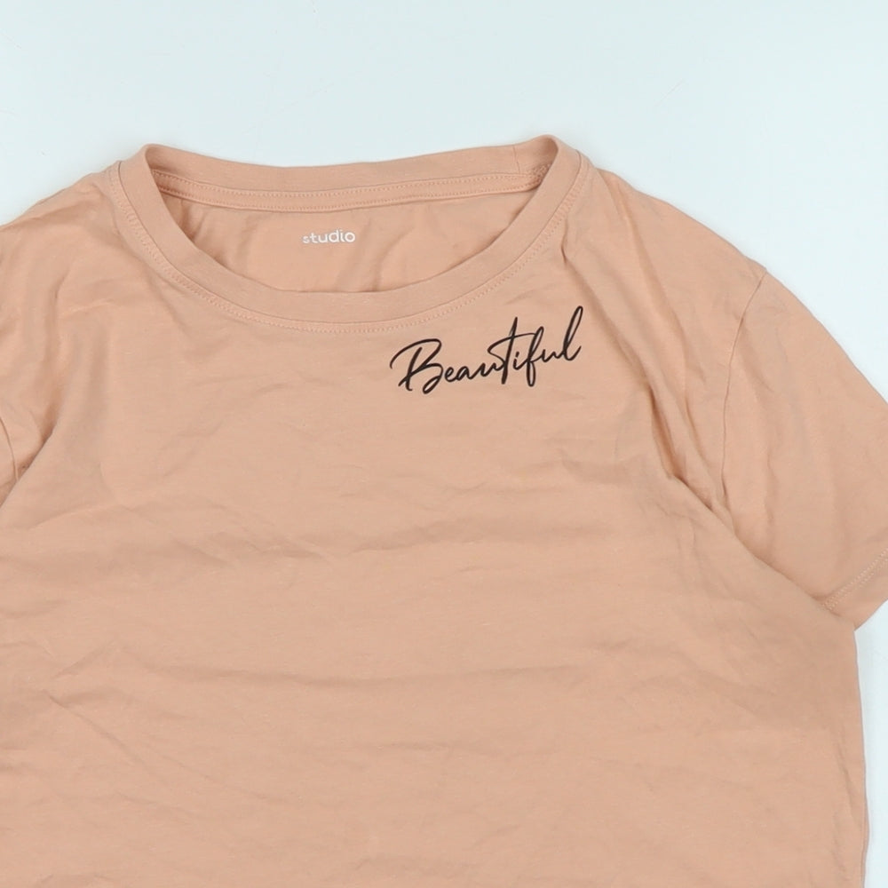 beautiful Girls Orange Cotton Basic T-Shirt Size 14-15 Years Crew Neck - Logo -Beautiful