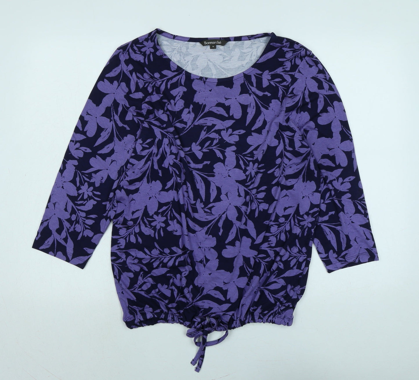 Bonmarché Womens Purple Cotton Basic Blouse Size 14 Scoop Neck