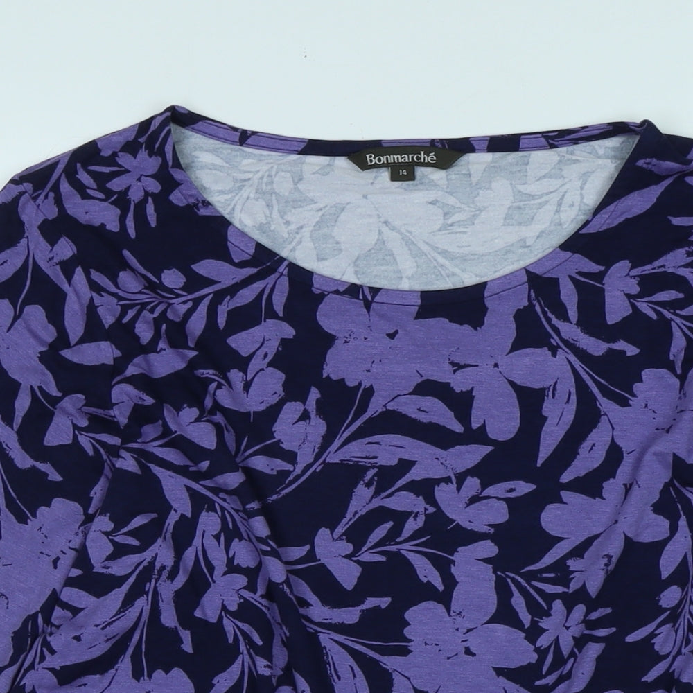 Bonmarché Womens Purple Cotton Basic Blouse Size 14 Scoop Neck