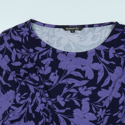 Bonmarché Womens Purple Cotton Basic Blouse Size 14 Scoop Neck