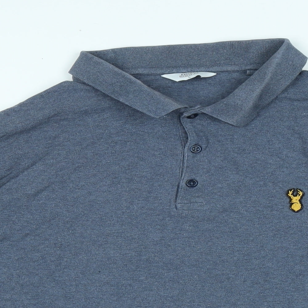 NEXT Mens Blue Cotton Polo Size L Collared Button