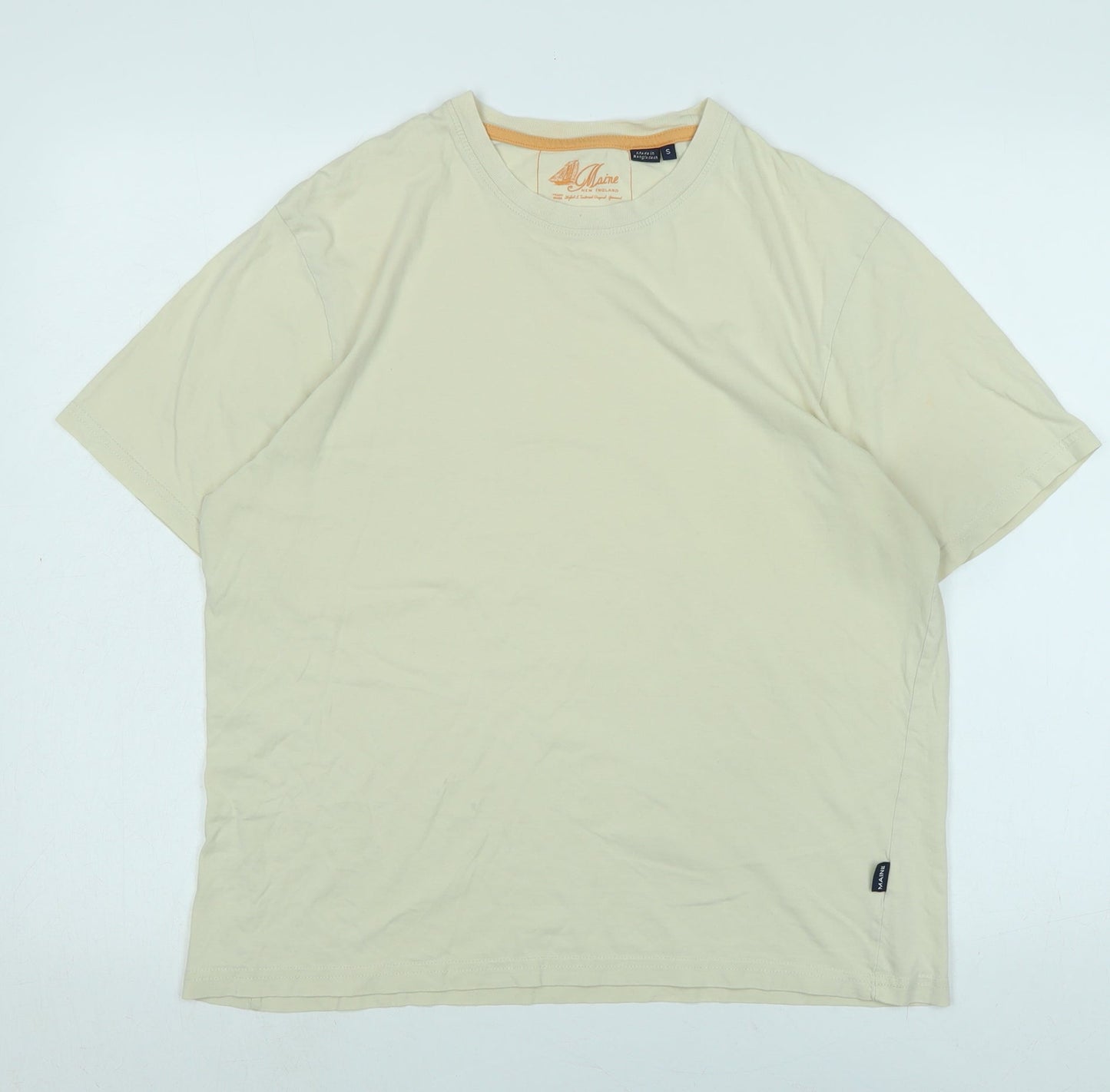 Maine Mens Ivory Cotton T-Shirt Size S Crew Neck