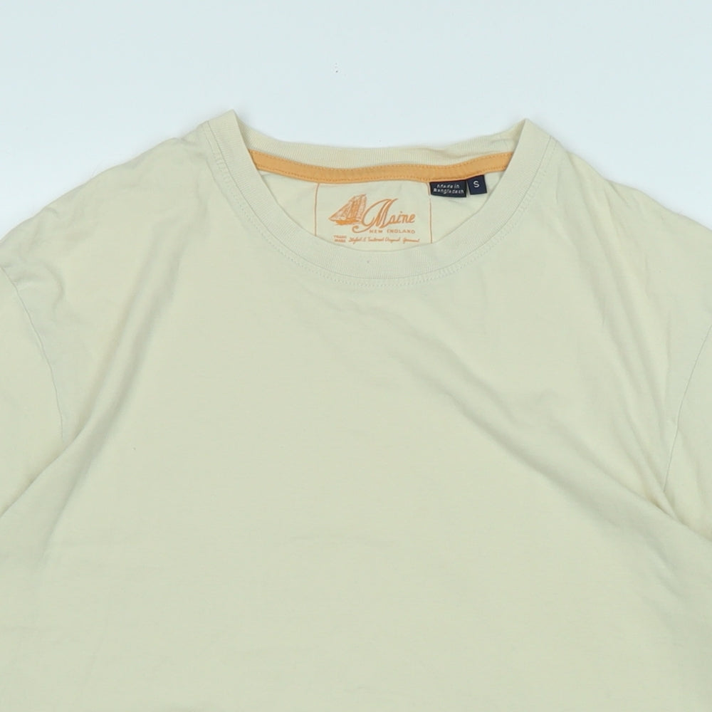 Maine Mens Ivory Cotton T-Shirt Size S Crew Neck