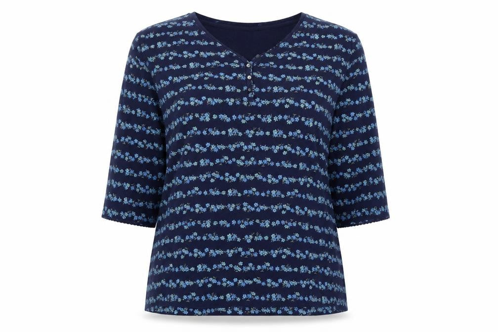 Classic Elements Womens Blue Cotton Jersey T-Shirt Size L V-Neck