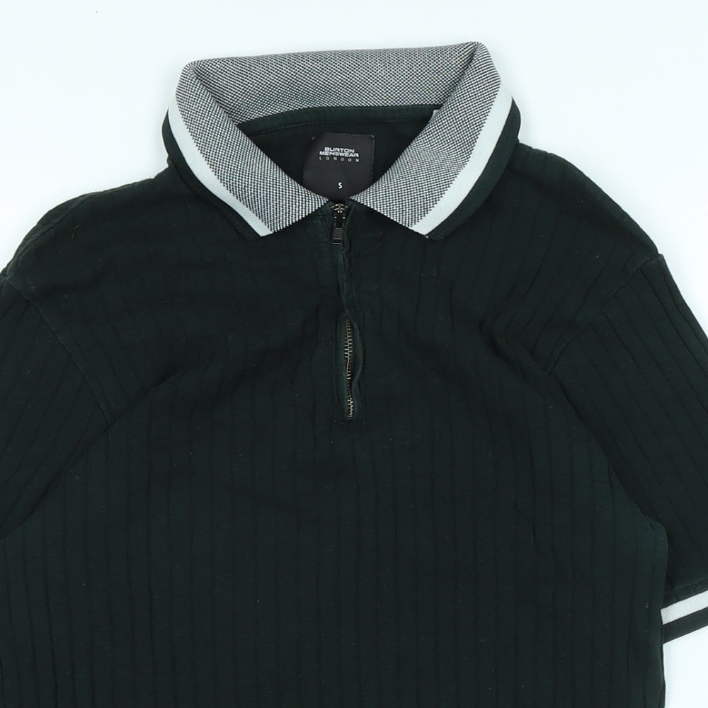 Burton Mens Green Cotton Polo Size S Collared Zip