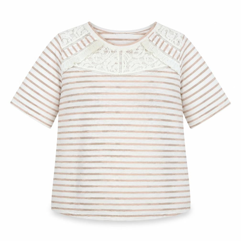 Marks & Spencer Womens White Cotton Basic Blouse Size 16 Crew Neck - Lace Detail