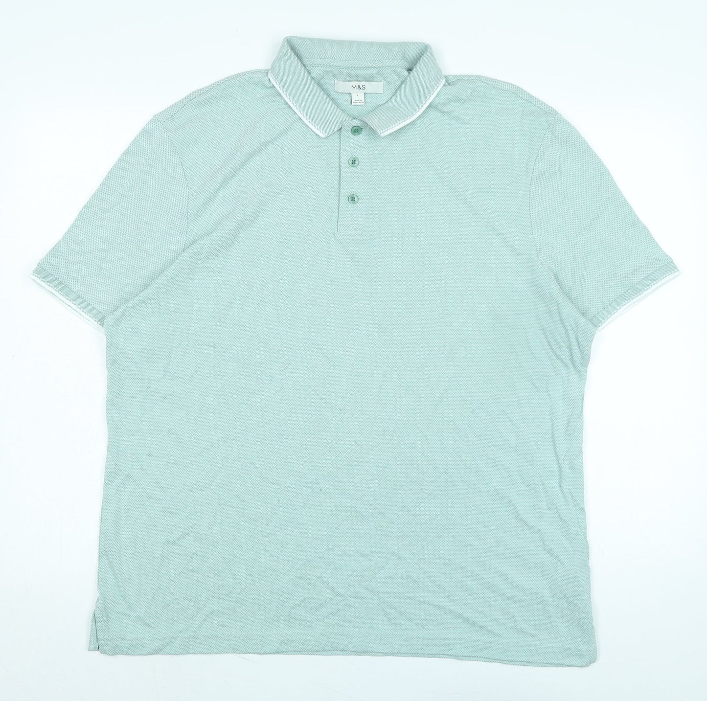 Marks and Spencer Mens Green Polyester Polo Size LT Collared Button
