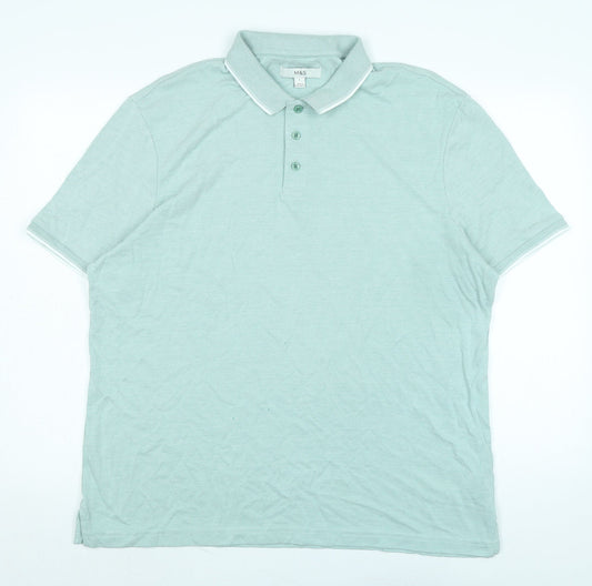 Marks and Spencer Mens Green Polyester Polo Size LT Collared Button