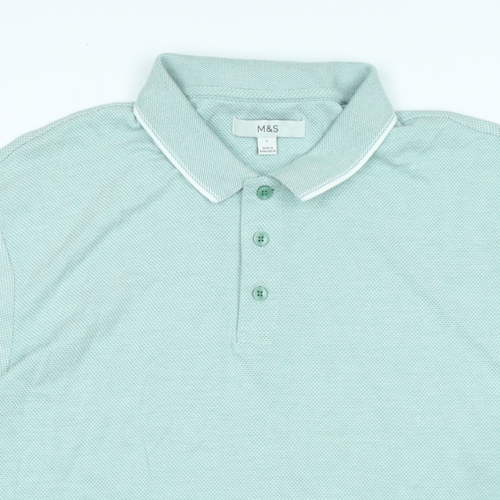 Marks and Spencer Mens Green Polyester Polo Size LT Collared Button