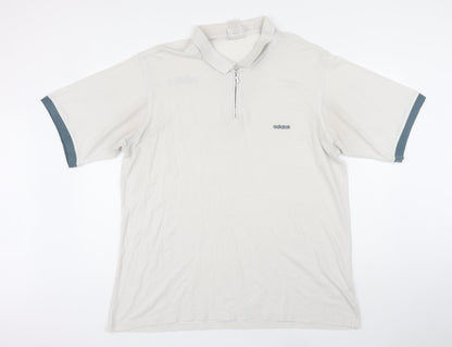 Addidas Mens Beige Polyester Polo Size 2XL Collared Zip