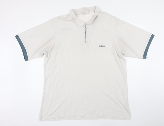 Addidas Mens Beige Polyester Polo Size 2XL Collared Zip