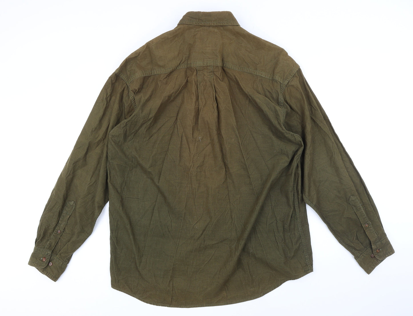 Check Mark Mens Green Cotton Button-Up Size M Collared Button