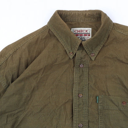 Check Mark Mens Green Cotton Button-Up Size M Collared Button
