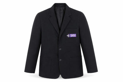 Front view of Trutex boys’ black jacket blazer, size L, button - north huddersfield trust school