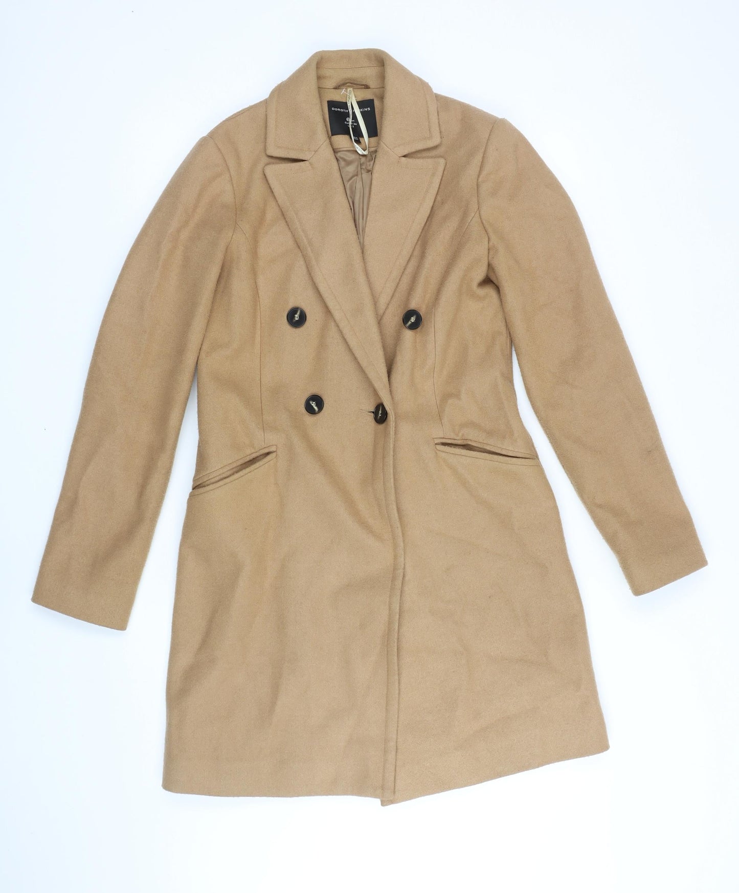 Womens UK Size 6 Dorothy Perkins Beige Overcoat