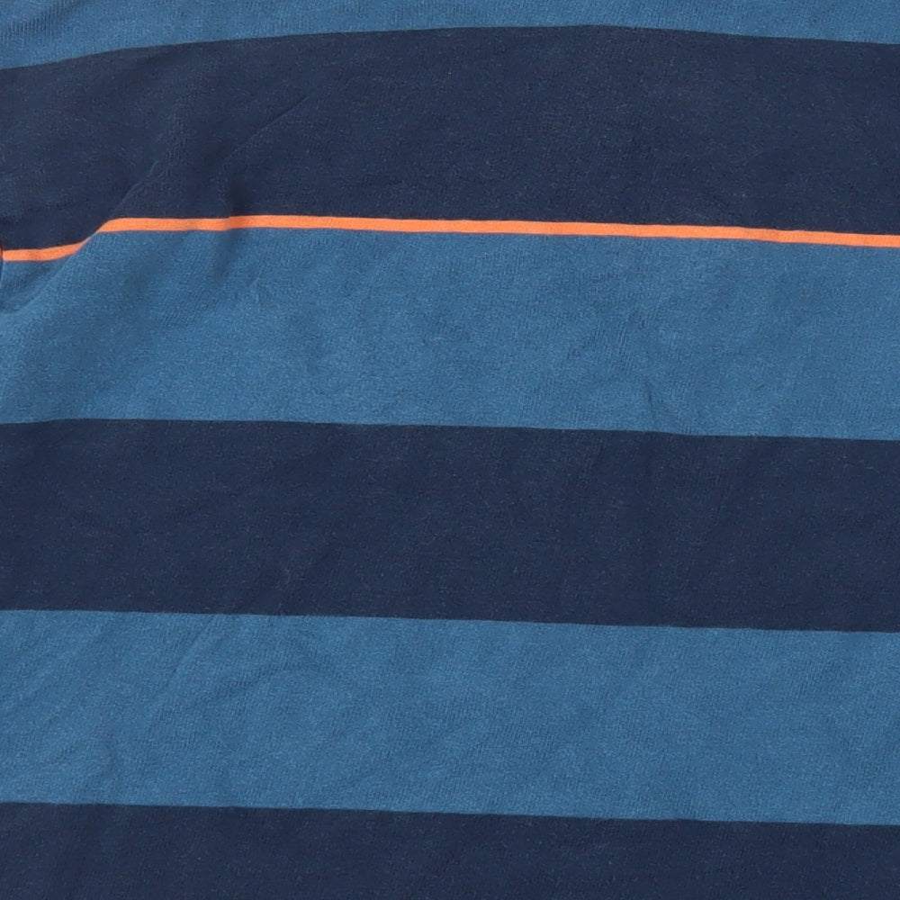 Marks and Spencer Mens Blue Striped Cotton Polo Size L Collared Button