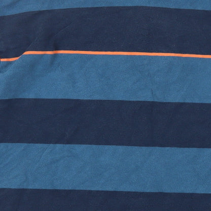 Marks and Spencer Mens Blue Striped Cotton Polo Size L Collared Button