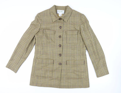 Cyrillus Womens Yellow Plaid Jacket Blazer Size 12 Button