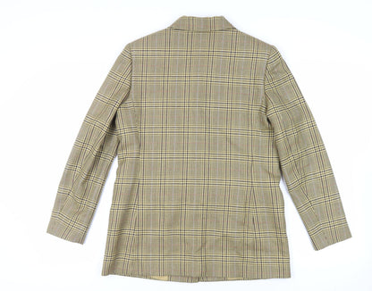 Cyrillus Womens Yellow Plaid Jacket Blazer Size 12 Button