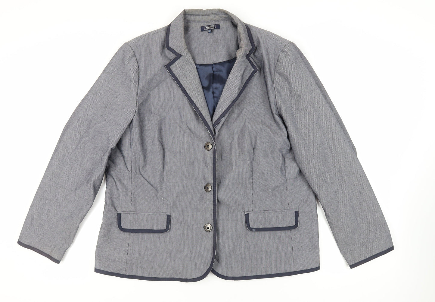 Maine New England Womens Blue Striped Jacket Blazer Size 20 Button