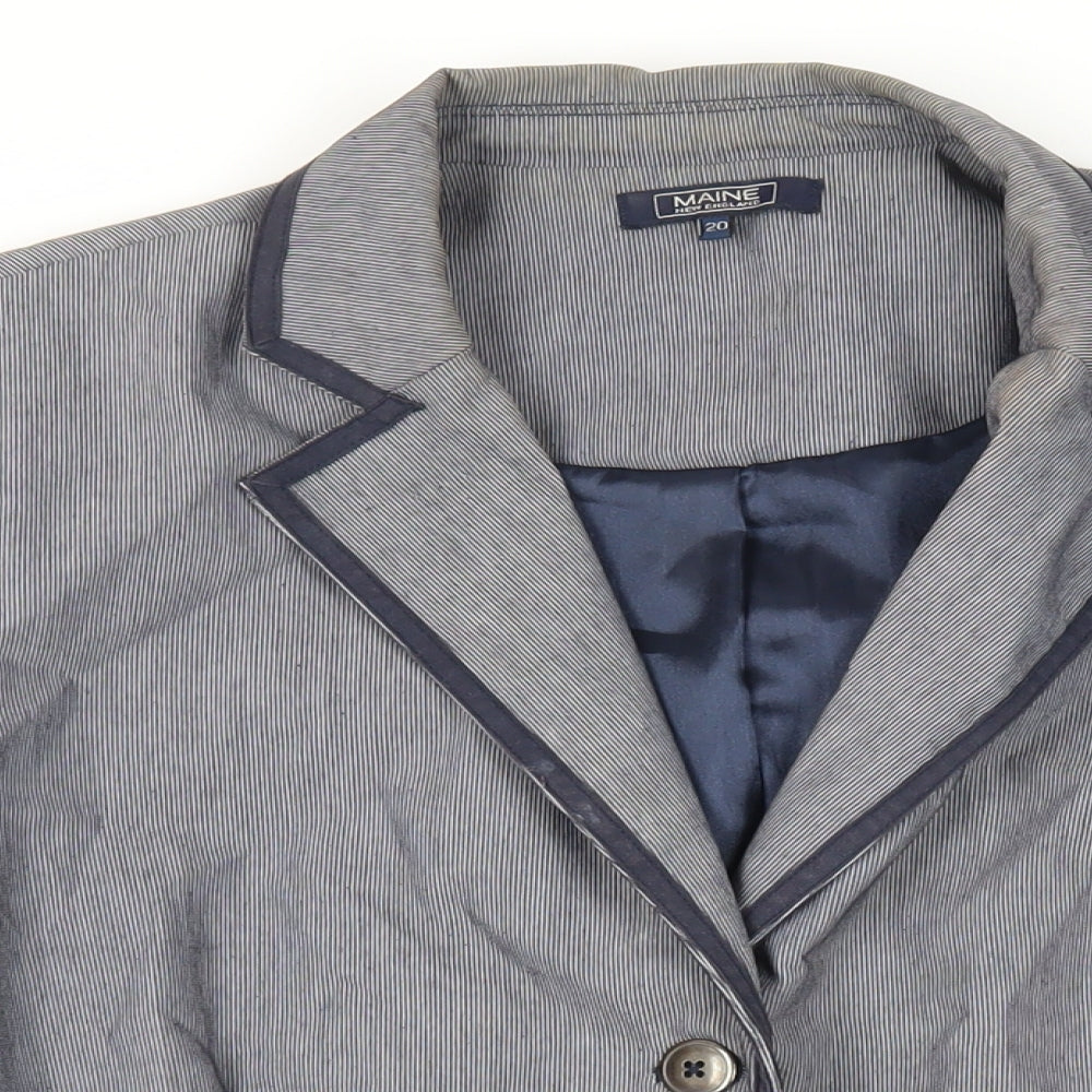 Maine New England Womens Blue Striped Jacket Blazer Size 20 Button