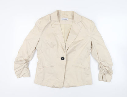 Vivance Collection Womens Beige Jacket Blazer Size 14 Button - Ruched Sleeves